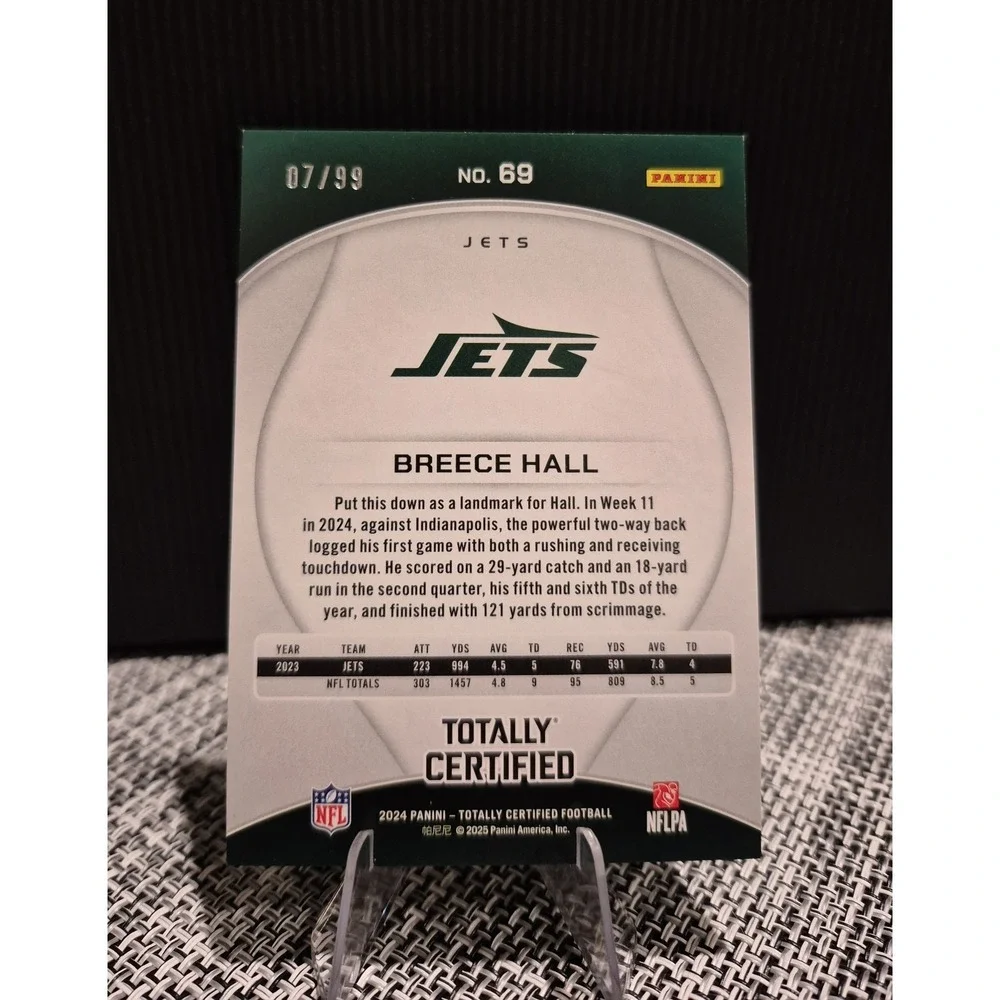 2024 Totally Certified Breece Hall #69 Green Mirror /99 Color‎ Match Jets